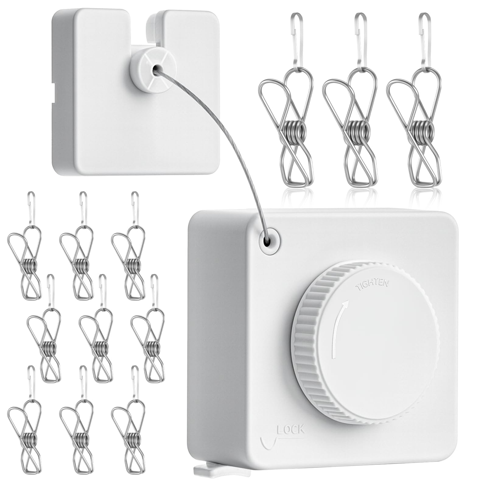 Photo 1 of 15.7Ft Retractable Clothesline Indoor/Outdoor Non-Sagging Stainless Steel Laundry Line Wire Laundry line Space-Saving Drying Rack Heavy Duty Drying Clothes Line Wall Mounted for Balcony Bathroom