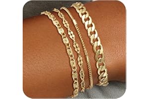 JECOMY Dainty 14K Gold Bracelets for Women - Waterproof Stackable Gold Bracelet Set - Perfect for Stylish Women
