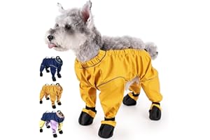 PURRHUG Dog Suspender Boots, Waterproof Dog Rain Boots Paw Protector for Small Medium Dogs, Reflective Dog Winter Snow Pants, Anti-Slip Boots Belly Protector, Dog Suspender Shoes Leggings for Walk (yellow,XS)