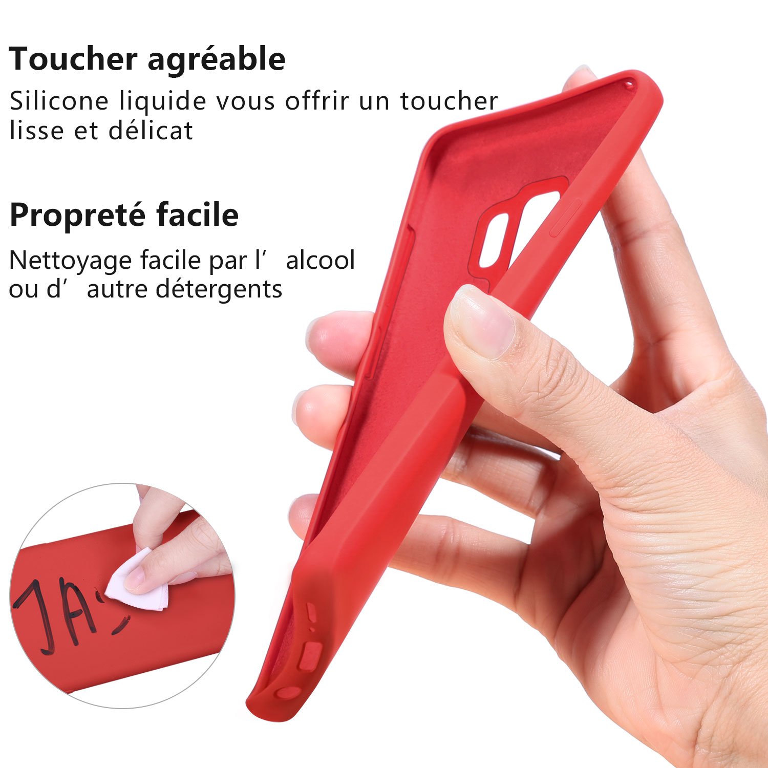 JASBON Coque Samsung Galaxy S9, Coque Silicone Liquide Anti-rayure,  Housse Protection Silicone Anti-choc Gel Case pour Samsung Galaxy S9 – Rouge