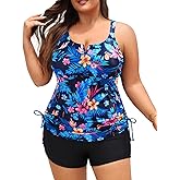 Women's Plus Size Tankini Swimsuit - Two Piece Bathing Suit with Shorts 2025 V-Wired Tummy Control Swimwear