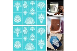 BEUNITONE 2pcs Lily Flower Silk Screen Stencils Mandala Reusable Silk Screens Printing Kit 11x8.5 Floral Mesh Transfer Stencil for DIY Painting on Wood Fabric Chalks Home Decor