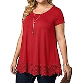 XiaoMaAnJi Plus Size Tunic Tops for Women Blouses Shirt Loose Fit Lace Extender Short Sleeve Halloween