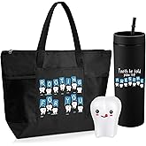 Dansydaisy 3 Pcs Dental Hygienist Gifts for Women Men Dental Assistant Gifts Inspirational Dentist Tote 16 oz Dentist Tumbler Teeth Stress Toy for Office Coworker Staff Employees Team(Black)