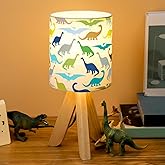 VIHOSE Kids Table Lamp for Bedroom Kids Bedside Lamp with Linen Wooden Nightstand Cartoon Nursery Lampshade for Girls Boys Living Room(Dinosaur)