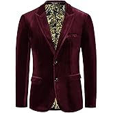 PJ PAUL JONES Mens Velvet Blazer Jacket Two Button Sport Coat Solid Suit Jackets for Dinner Prom Wedding
