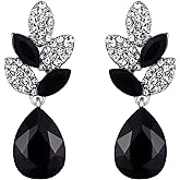 EVER FAITH Rhinestone Crystal Wedding Leaf Teardrop Pierced Dangle Earrings Silver-Tone