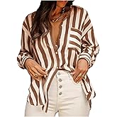 GORGLITTER Women's Striped Button Down Shirt Dressy Long Sleeve Blouses Business Casual Collared Office Siren Work Shirt
