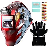 TRQWH Welding Hood Auto Darkening Welding Helmet with Light True Color 1/1/1/2 Top Optical Clarity Wide Shade 9-13 Welding Mask with Welding Gloves (KTS-JD14)