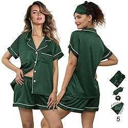 WJing Yi Jia 5Pcs Womens Soft Satin Pajama Set