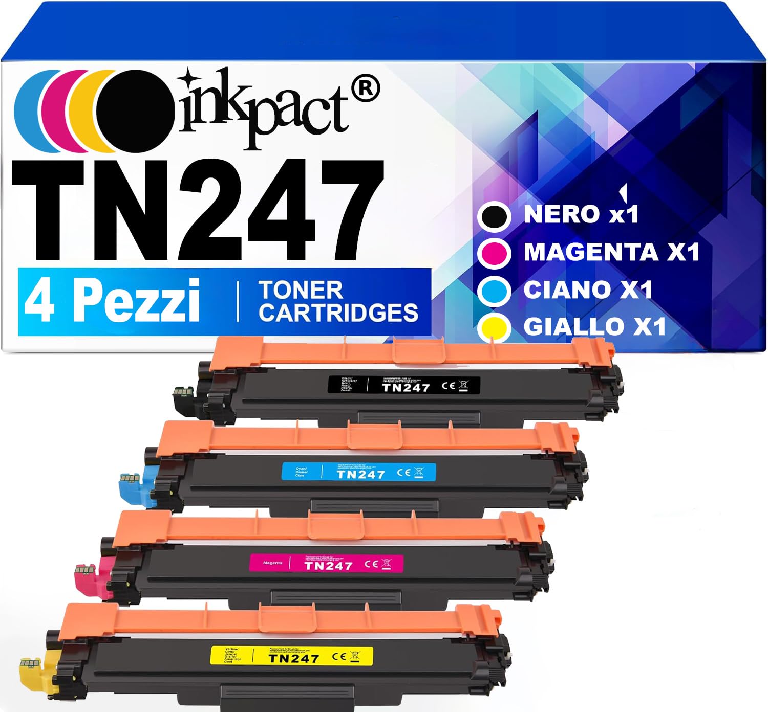 INKPACT TN247 Toner Cartridge for Brother DCP-L3550CDW TN-243CMYK TN243CMYK TN243 TN 243 MFC-L3750CDW MFC-L3770CDW HL-L3210CW HL-L3270CDW HL-L3230CDW TN247BK TN247C TN247C TN247Y TN247m 4 pack