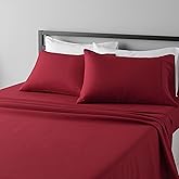 Amazon Basics Breathable Microfiber 4-Piece Bed Sheet Set, Machine Washable, Wrinkle Resistant with 14-Inch Deep Pockets, King, Burgundy, Solid