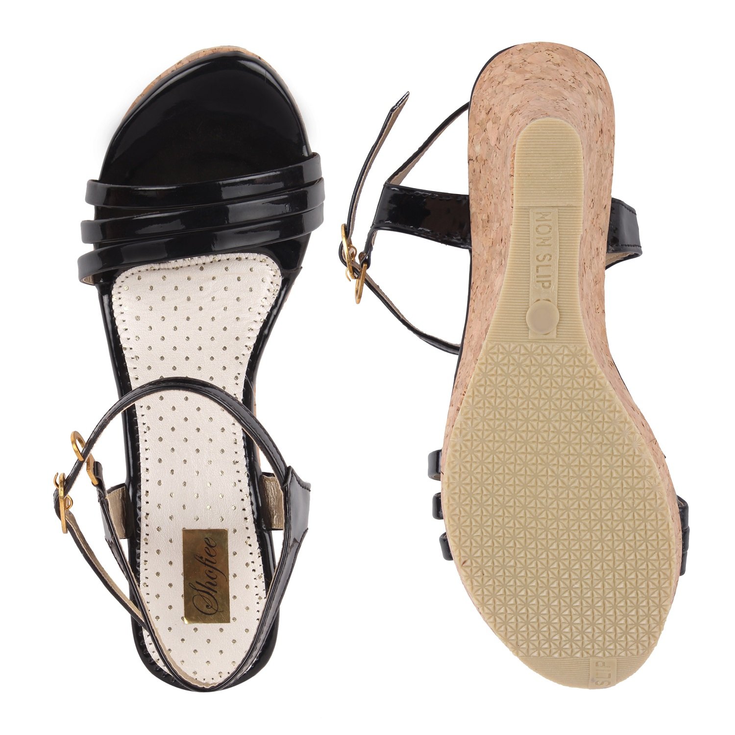 shofiee women's stylish leather & cork sole,trendy casual wedges heels