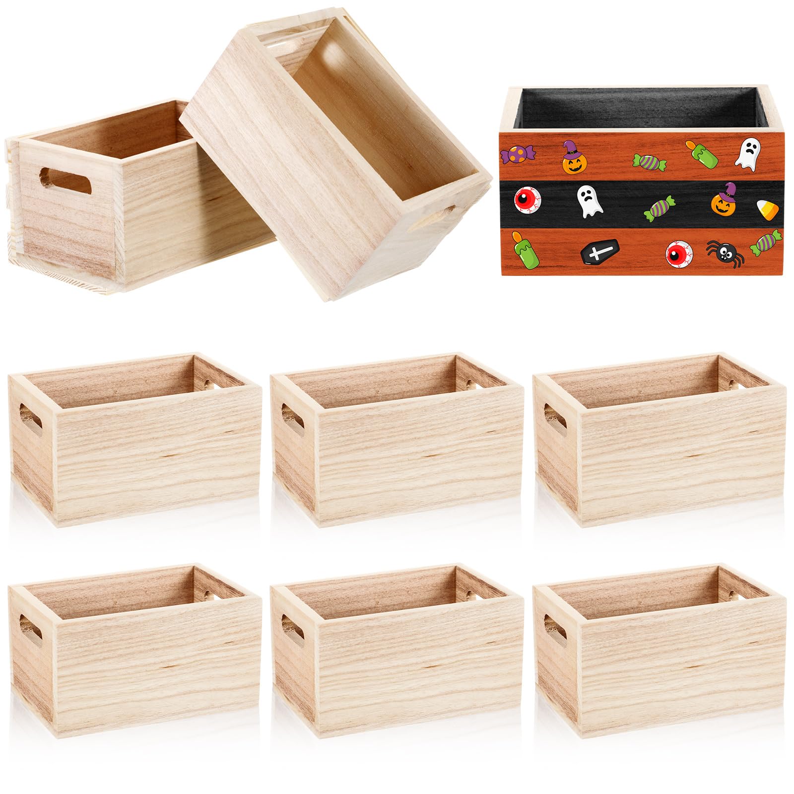 Photo 1 of Geelin 12 Pcs Small Unfinished Wood Crates 6.5'' Mini Wooden Box with Hand Holes Wood Organizer Bins for Halloween Display DIY Craft Pantry Arts Desk Organizer Storage