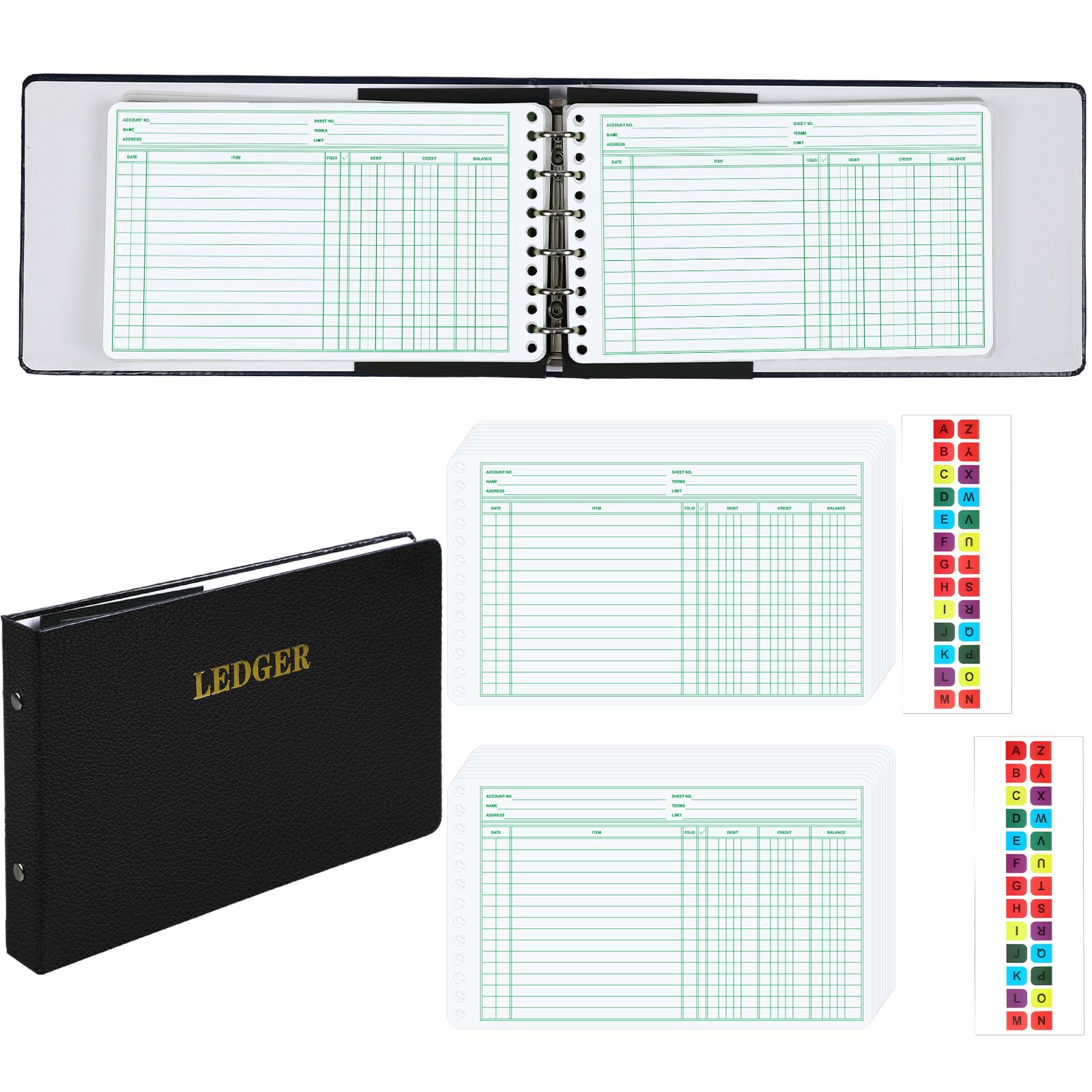 Photo 1 of Skyygemm Ring Ledger Binder with 200 Pcs 5"x8.5" Ledger Sheets Small Index Tabs for Bookkeeping Accounting Business with Debit Credit Balance Columns(Black Cover, White Sheets)