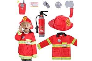 Popsunny Firefighter Costume for Kids 3 4 5 Years, Toddler Fireman Toy with Dress Up Outfit & Fire Extinguisher, Christmas Pretend Play Gift for Toddler Boys Girls