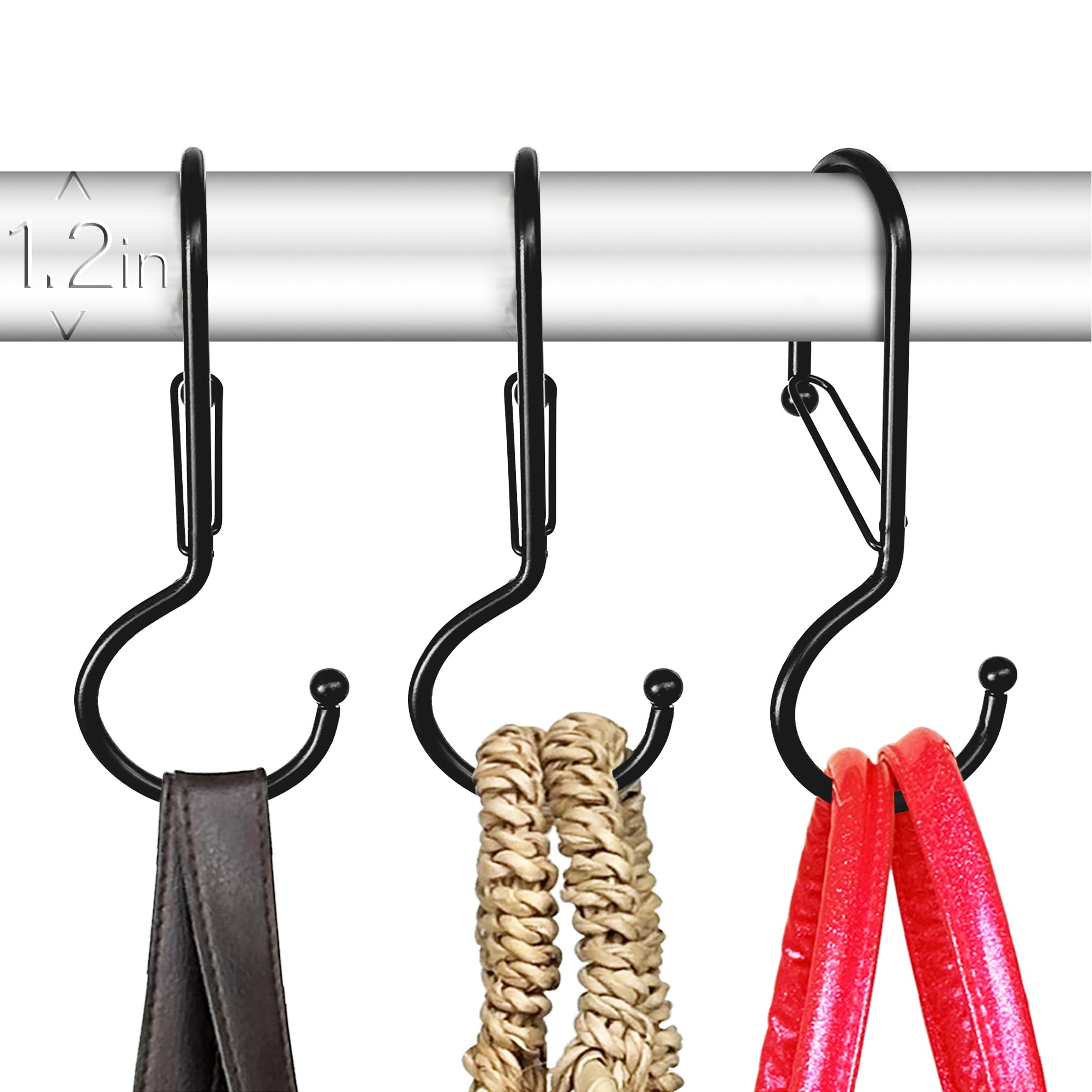 Blau Marité 6 Purse Hanger for Closet. Tote Hanger. S-Shaped Hooks S Hooks Twist Design. Anti Drop S-Shaped Hook for Hanging Handbags with Safety Buckle to Prevent Falls. Heavy Duty. (Black, Twisted)