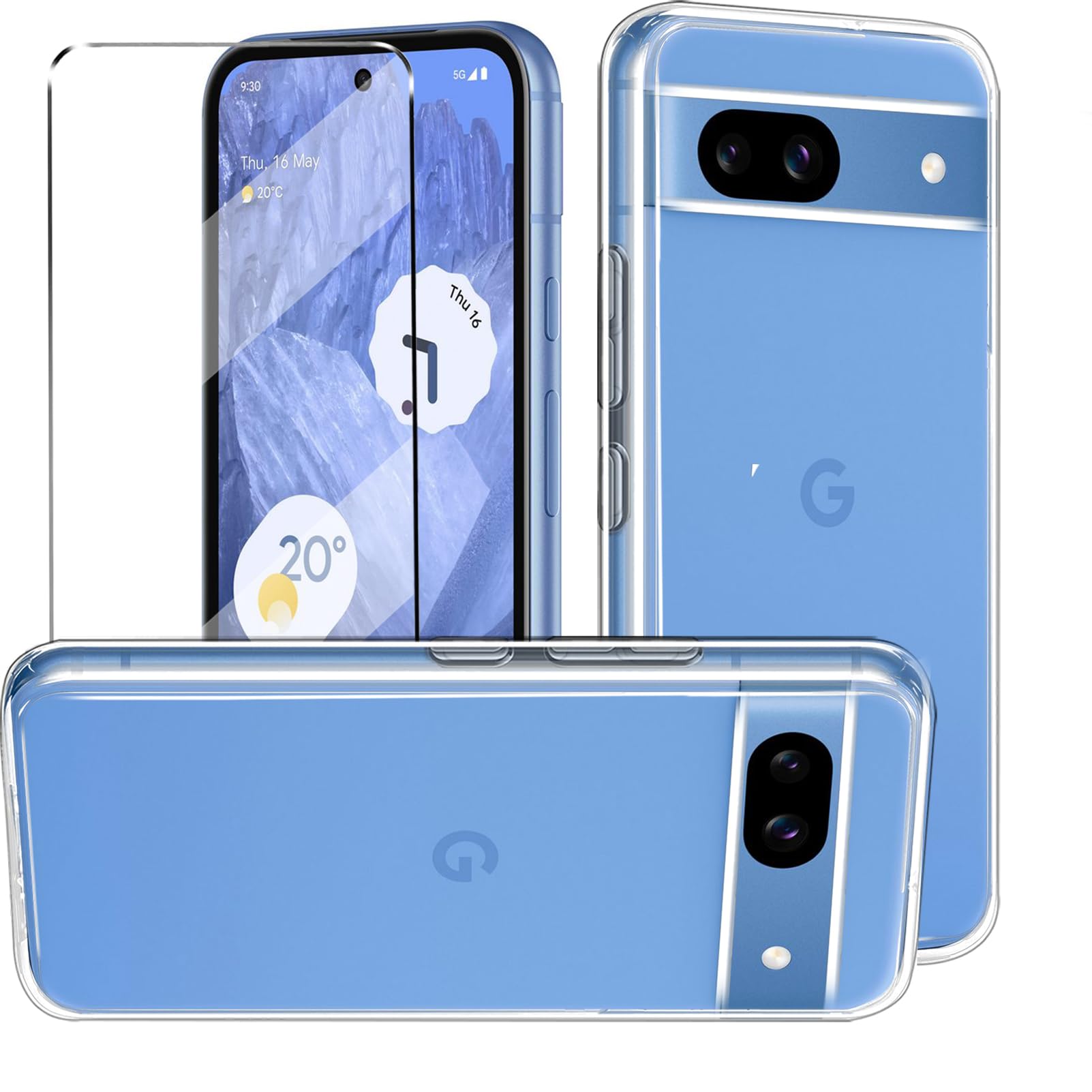 HuiYouMY 2-in-1 Case Compatible with Google pixel 8a Cover with 1 Pack Tempered Glass Screen Protector for Google pixel 8a, Slim Fit Soft TPU Shockproof Anti-Scratch Phone Case Cover - Clear — image 1
