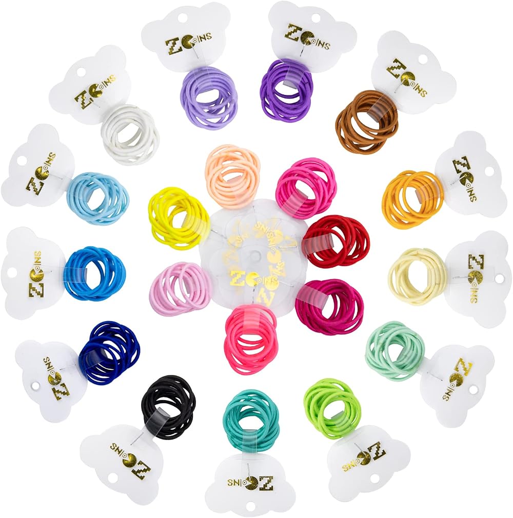 ZCOINS 200pcs Tiny 2mm Hair Bands Multicolor Elastic Ponytail Holders