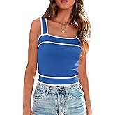 NALANISA Women's Trendy Summer Square Neck Crop Tank Tops 2026 Casual Color Block Knit Sleeveless Slim Fit Y2k Cami Shirts