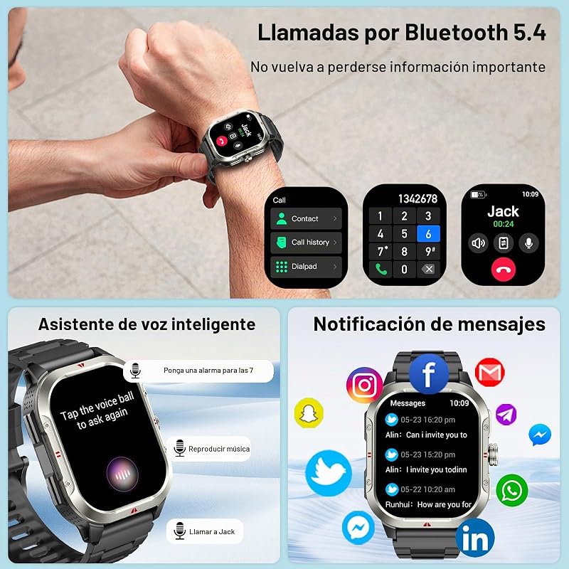 Relógio Inteligente Masculino com GPS, Relógio Inteligente de 2,06'', Rastreador de Fitness
