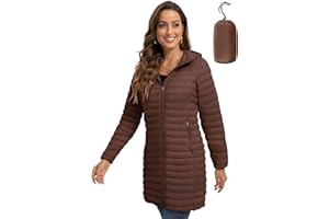 ROYAL MATRIX Packable Puffer Jacket for Women Lightweight Hooded Quilted Long Travel Puffer Coat