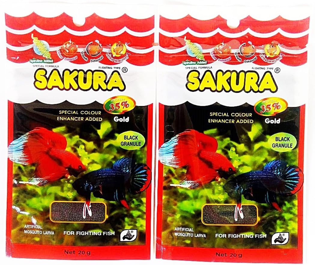2 x 20g Sakura Betta Fish Food Gold Baby Floating Pellet Mosquito Larva Fighting