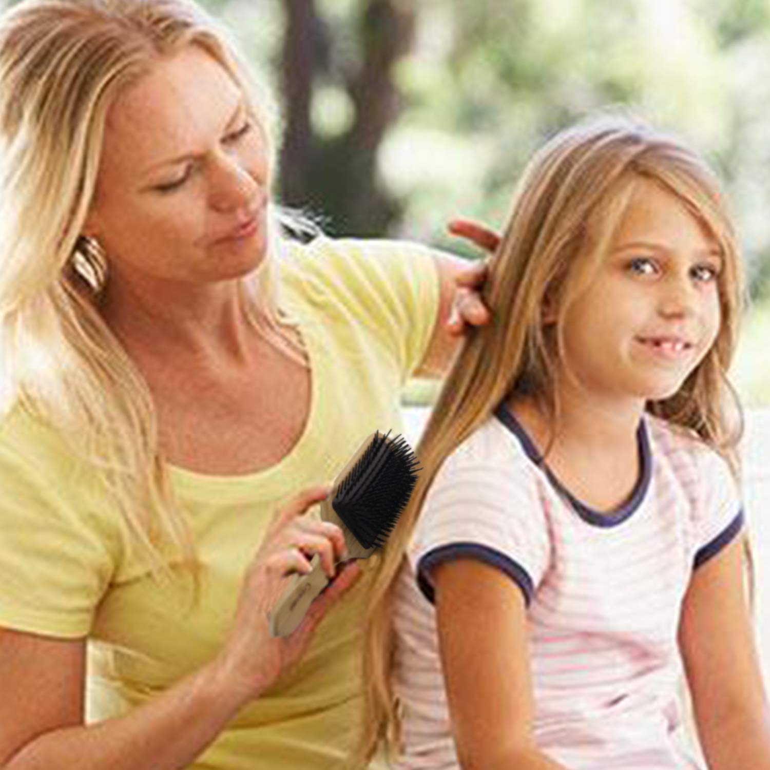 Greuame Hair Brush-Natural Bamboo Wooden Paddle with Ball-Tipped Bristles Detangle Brush for Women, Men and Kids All Hair Types, Massage Scalp Reduce Frizz Improve Hair Texture