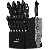 Knife Set, 15 Pieces Kitchen Knife Set with Built in Sharpener, High Carbon German Stainless Steel Knife Block Set, Dishwasher Safe