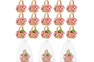 INTERWARM 24Pcs Mini Woven Picnic Baskets, Mini Flower Fruit Baskets with 40pcs Paper Tissue and 24Pcs Organza Gift Bags Tiny