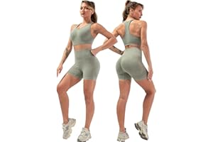SALSPOR 2 Piece Workout Sets for Women Biker Gym Shorts with Padded Seamless Support Sports Bra