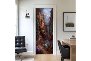 Door Stickers Peel and Stick Door Decal Fairy Castle Princess Garden Wonderland Woodland Waterfall Removable Mural Wallpaper 