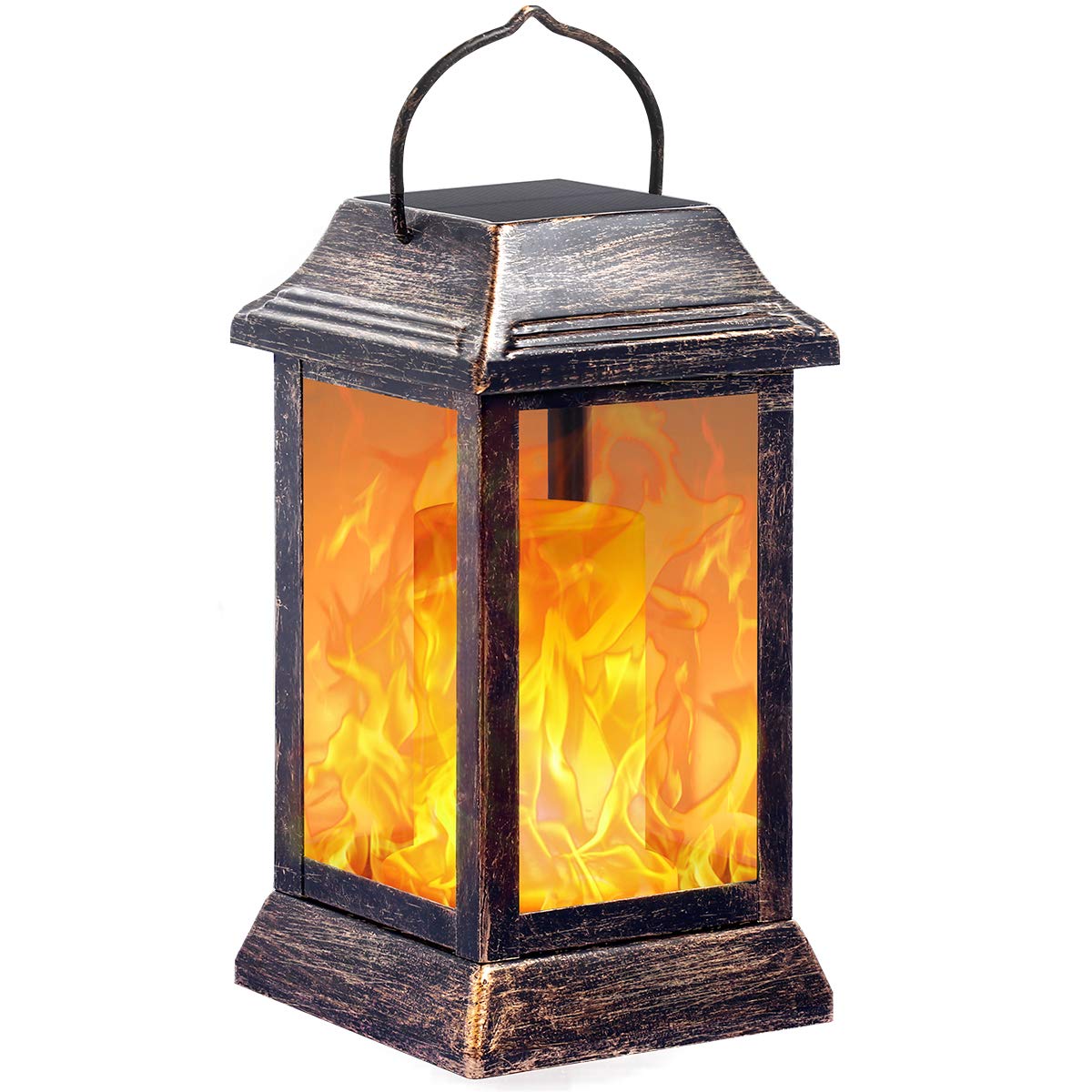 Photo 1 of TomCare Solar Lights Metal Flickering Flame Solar Lantern Outdoor Hanging Lanterns Lighting Heavy Duty Solar Powered Waterproof Umbrella LED Flame Lights for Garden Patio Pathway Deck Yard, Bronze
