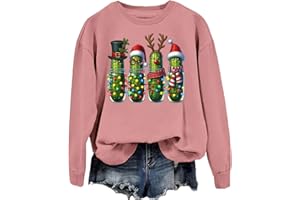 SAUIVD Funny Christmas Pickles Sweatshirt for Women Cute Christmas Cucumber Lover Gift Long Sleeve Pickles Pullover Top