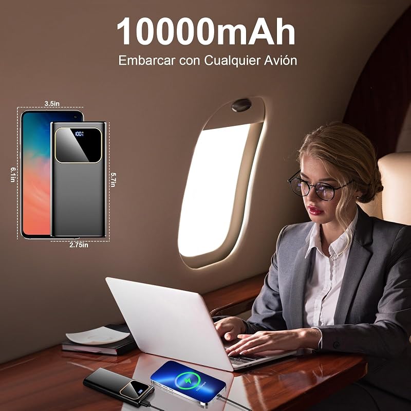 2026 Power Bank Fast Charging,Bateria Externa Carga Rapida 10000mAh 22.5W Cargador Portatil con Entrada y Salida USB C, Patalla LED para iPhone 17/16/15/14 Air Pro MAX Plus, para Samsung Android Negro — foto 7 de 7