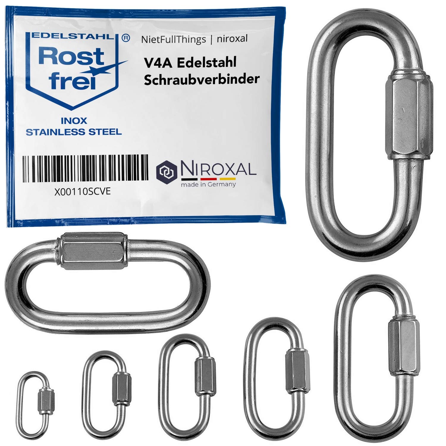 NietFullThings 5 mm Stainless Steel Quick Link Heavy Duty Screw Link Chain Connector Marine Grade V4A 316 Breaking Load 930 kg Pack of 1