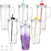 CHLJAR 40oz Acrylic Snowglobe Tumbler, Pre Drilled Snow Globe Cup with Handle, Plastic Double Wall Snowglobe Cup for Glitter, Clear DIY Tumbler with Plug and Pre Hole