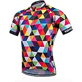 PSPORT Plaid Men's Cycling Jersey Short Sleeve Bike Shirts Road Cycling Shirts Mountain Bicycle Tops with 3 Pocket Reflective