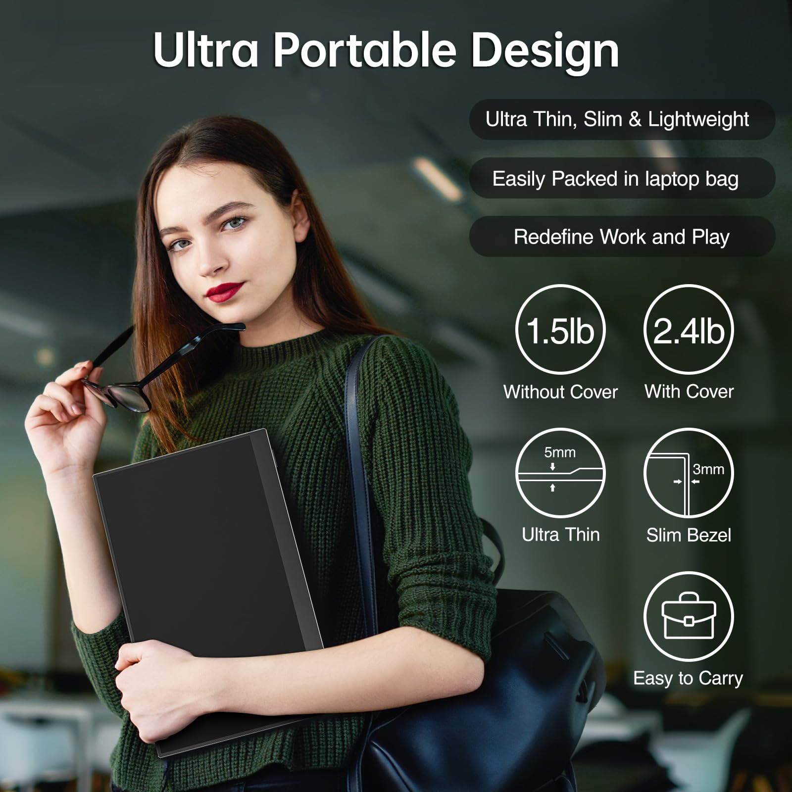 cocopar Portable Monitor 15.6 Inch 1080P Travel Monitor with Speaker HDMI USB-C External Display for Laptop MacBook Surface PC Xbox PS4/5, VESA Mountable, with Full Cover Stand