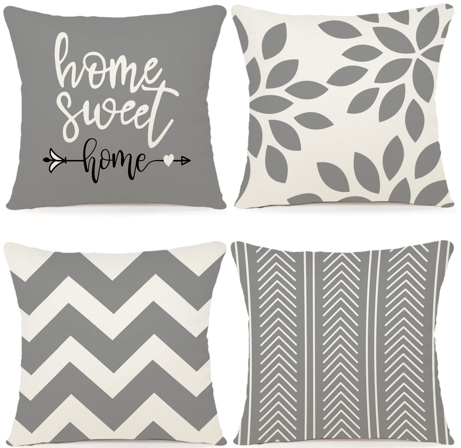ZWJD Outdoor Pillow Covers Decorative Throw Pillow Covers for Couch Bed Set of 4 Cushion Covers Outdoor Linen Fabric Pillow Case (16x16 inch/40x40 cm,Gray) — image 1