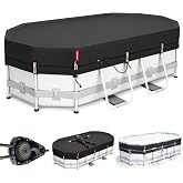QH.HOME 9x18ft Winter Oval Pool Cover,Ratchet Windproof&amp;Heavy Duty Fabric | Snug Fit Weight Rings&amp;Drawstring Design,Tear Resistant,Blocks Leaves &amp;Waterproof,Outdoor Above Ground Pools Protection
