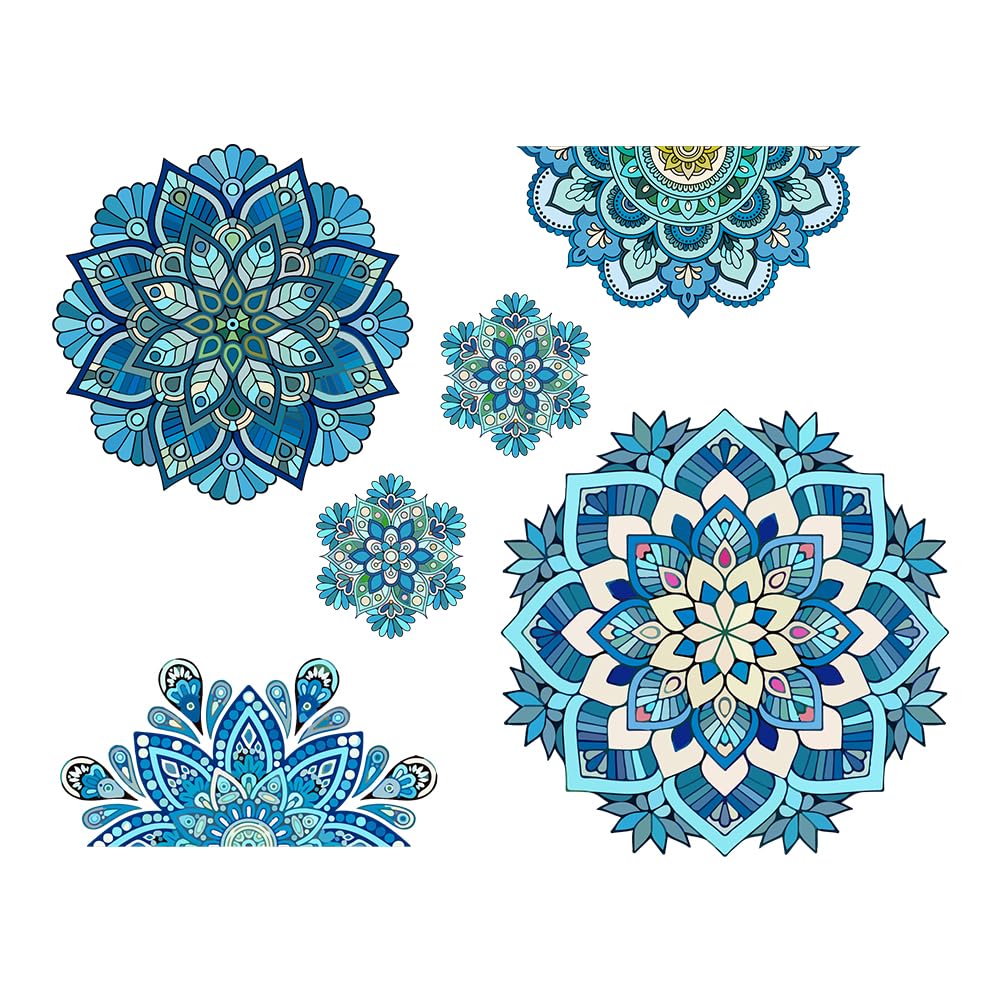 SUPERDANT Blue Mandala Wall Decal Vinyl Wall Decals Boho Mandala Pattern Wall Sticker Mandala Figure Wall Stickers Headboard Wall Decoration for Bedroom Living Room Yoga