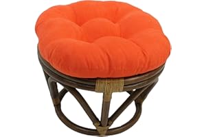 Blazing Needles Solid Microsuede Tufted Round Footstool Cushion, 18", Tangerine Dream