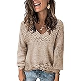 JOCAFIYE Womens Sweaters Casual Long Sleeve V Neck Lightweight Hollow Out Pullover Sweater Tops