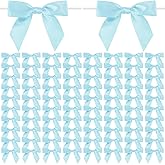 Light Blue Twist Tie Bows, 100 Pcs Satin Twist Tie Bows for Treat Bag Satin Ribbon Tie Bows for Tying Up Packages Present Bags Bakery Candy Bags Decorating Ribbon Bow Gift Wrap Bows