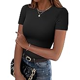 Zeagoo Women Crewneck Slim Fitted Short Sleeve T Shirts Cute Stretchy Bodycon Basic Tee Tops