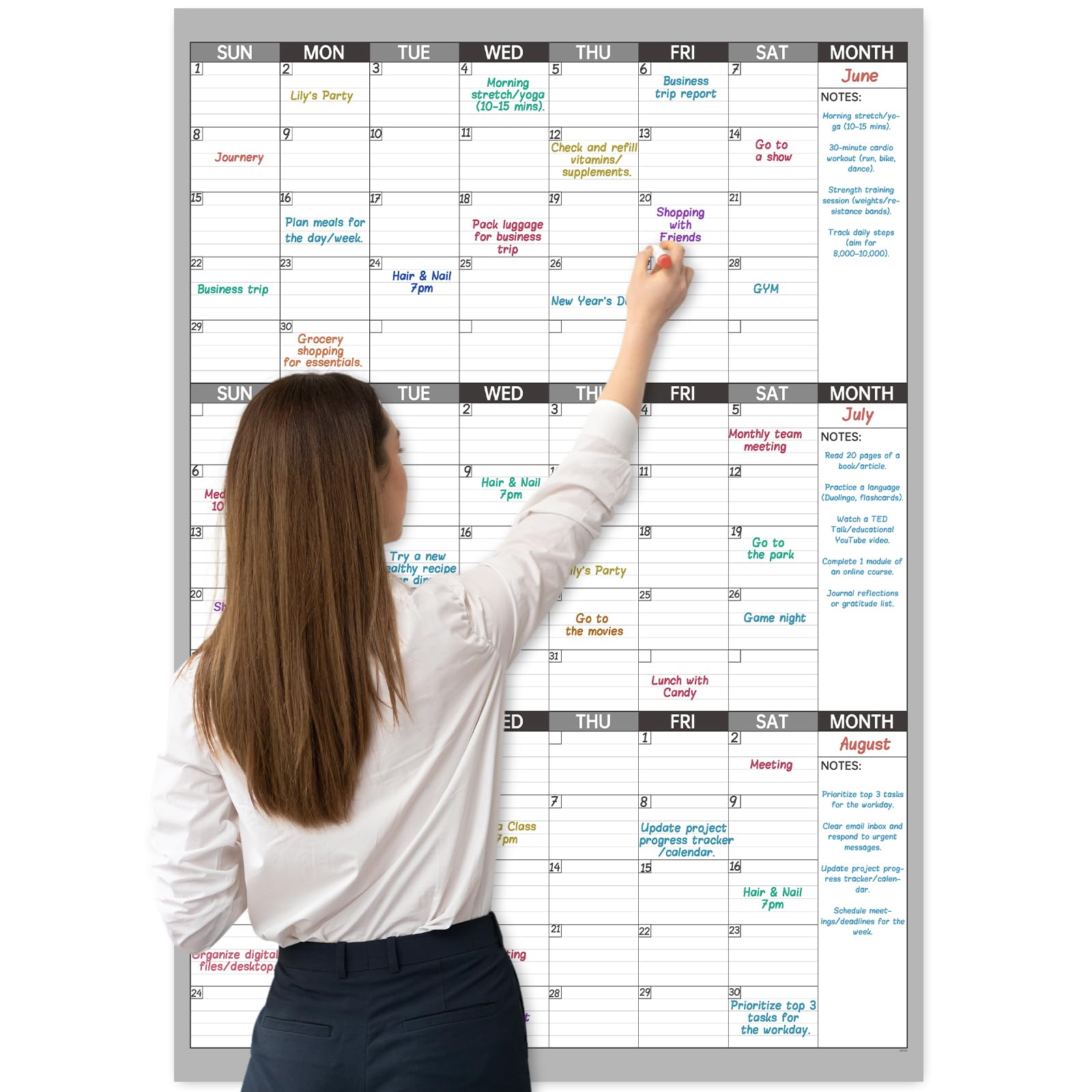 Photo 1 of Large Dry Erase Calendar for Wall - Undated 3 Month Wall Calendar, 28" x 40"(Vertical), Wall Calendar Dry Erase for Home, Office, Classroom with 8 Round Stickers - Grey