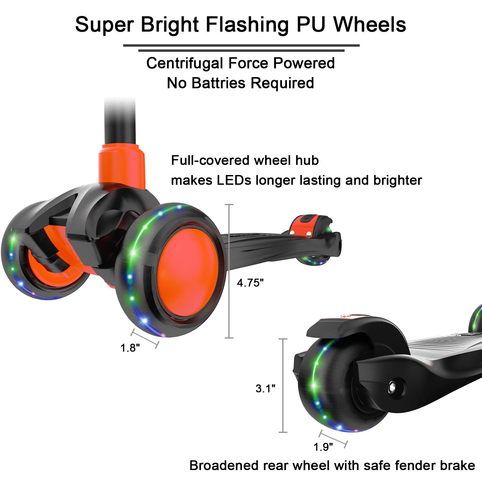 Allek Kick Scooter B03, Lean 'N Glide 3-Wheeled Push Scooter with Extra Wide PU Light-Up Wheels, Any Height Adjustable Handlebar and Strong Thick Deck for Children from 3-12yrs (Black-Red)