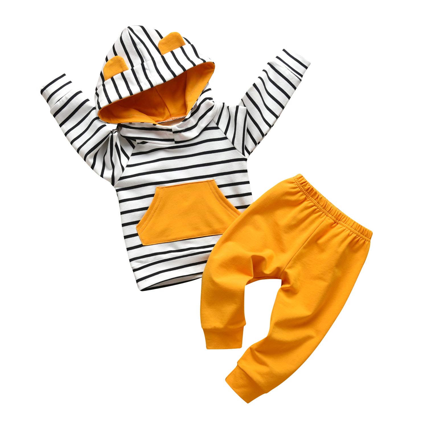 RebeyToddler Infant Baby Boy Clothes Striped Long Sleeve Hoodie Tops Sweatsuit Pants Outfit Set