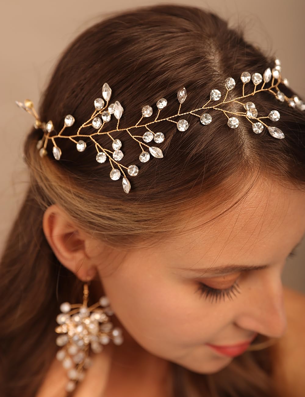 BERYUAN Women Crystal Rhinestone Wedding Hair Vine Gold Wedding Headpiece Women Girls Bridal Headband Gold Wedding Hair Accessories for Brides Bridesmaid (gold)